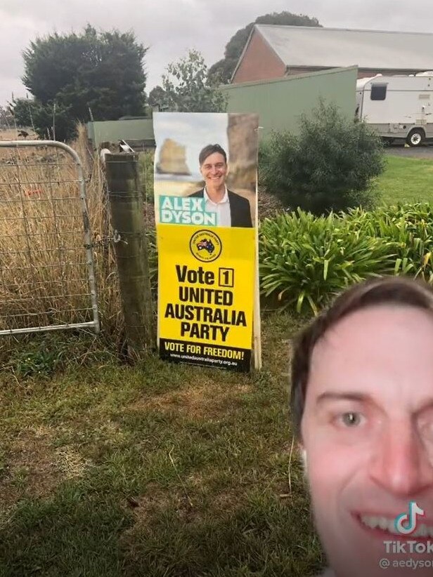 Alex Dyson's Tik Tok showing what the UAP has done to his campaign signs.