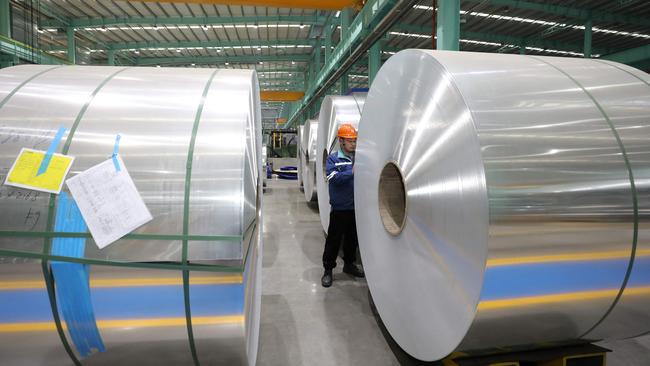 Aluminium sheet seen at a factory in China. Picture: AFP