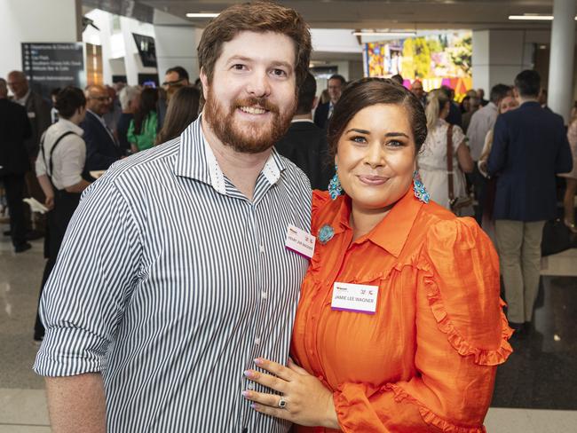 Henry and Jamie-Lee Wagner as the Wagner family celebrate 35 years of business and a decade of Toowoomba Wellcamp Airport, Friday, November 8, 2024. Picture: Kevin Farmer