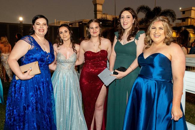 Lara Pinkard, Tara Cunningham, Breanna Bussey, Ruby Matthews, Emma Rolfe at the Mirani State High School year 12 Formal.Picture: Michaela Harlow