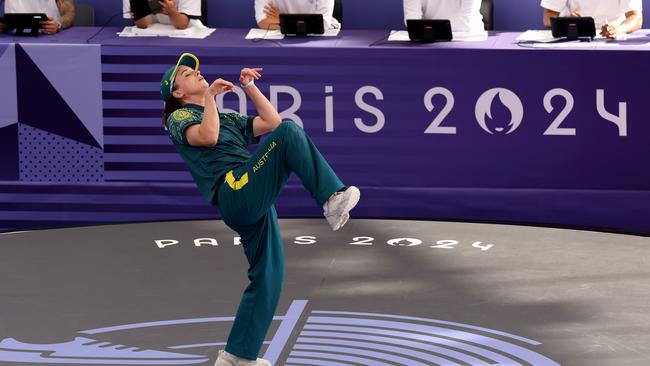 Rachel ‘Raygun’ Gunn, an Australian Olympian, gained unexpected fame for her eccentric women’s breakdancing performance at the Paris Olympics. (Photo by Ezra Shaw/Getty Images)