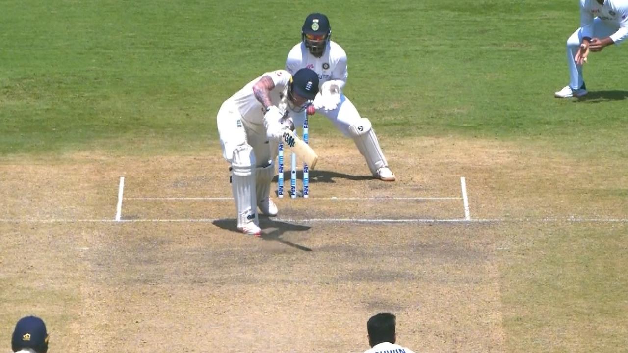 Ben Stokes is bowled by Ravichandran Ashwin.