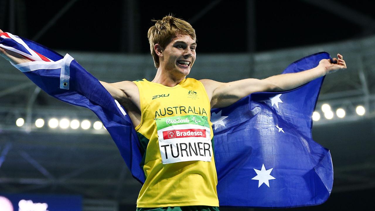 James Turner celebrates his gold in the 800m T36 final in Rio.