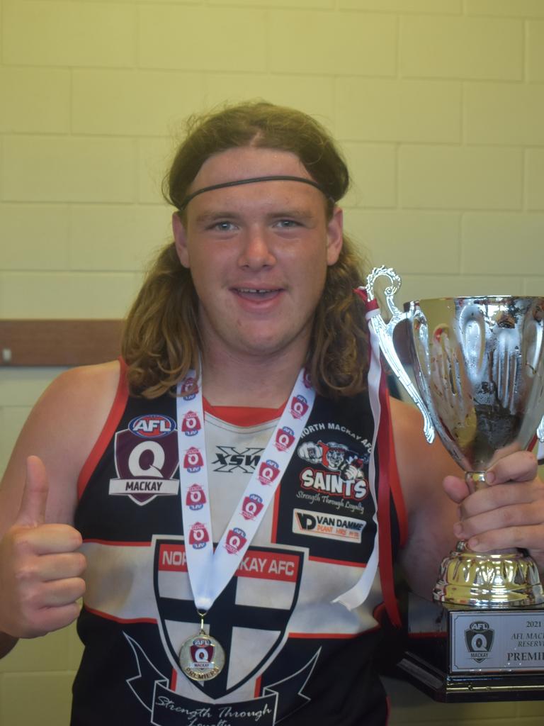 Ty Jenkins after the North Mackay Saints v Eastern Swans reserves AFL grand final at Magpies Sporting Club, Mackay, September 11, 2021. Picture: Matthew Forrest
