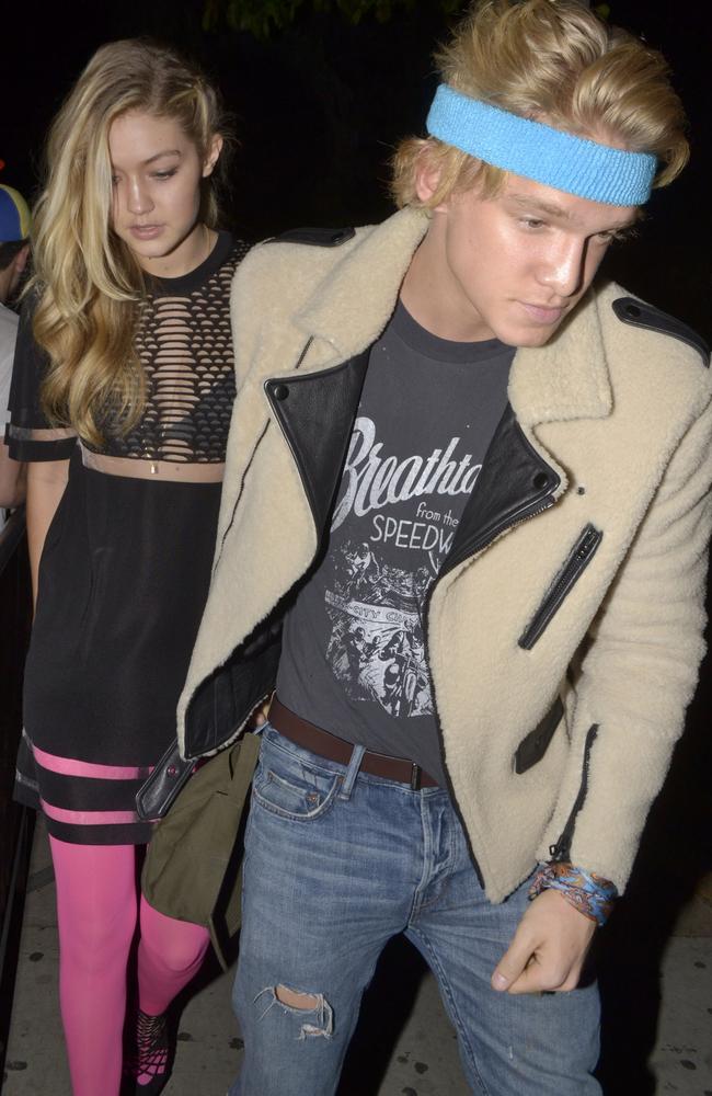 It couple ... Gigi Hadid with her on-off boyfriend, Aussie Cody Simpson, in West Hollywood. Photo: Todd Green/BuzzFoto/FilmMagic