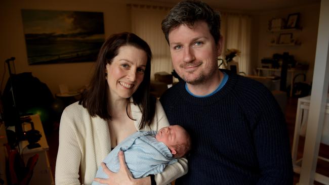 Tamsin and Robert Gascoigne with their newborn son Miles. Picture: Tracey Nearmy