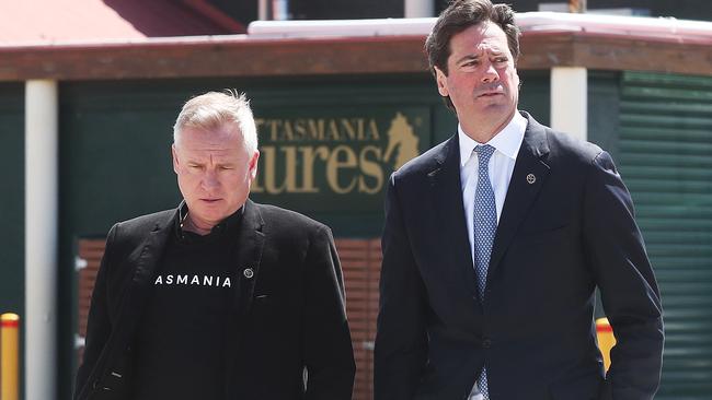 Tasmanian Premier Jeremy Rockliff with AFL CEO Gill McLachlan. Picture: Nikki Davis-Jones