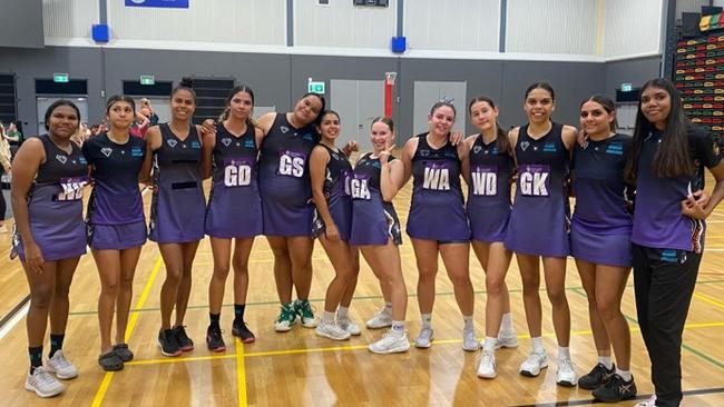 The First Nations Academy of Excellence (FNAE) Roos made it back-to-back wins on Monday night, beating Phoenix 45-38. Pictured celebrating their round 6 win over Highlanders, June 10 2024. Picture: FNAE