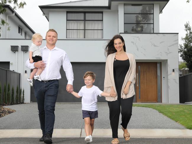 Fabio Ganter and his family, Sarah, Jude,4, and Jenson,1, at their Grange house. 7 January 2022. Picture Dean Martin