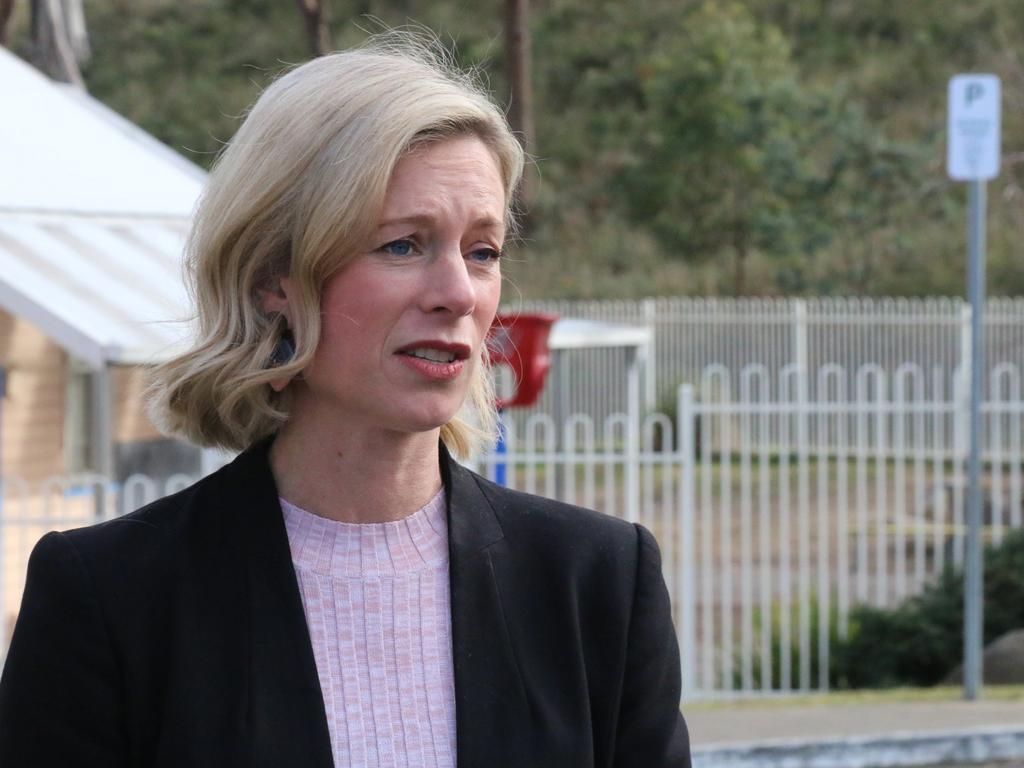 Labor leader Rebecca White outside Dodges Ferry Primary School on Wednesday, July 5, 2023.