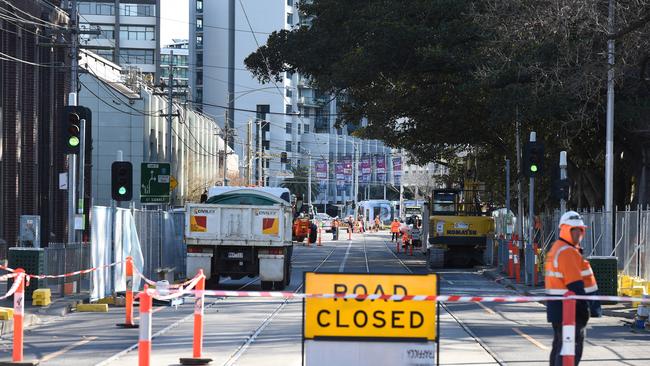 Domain Road has been closed now and for the next 5 years to allow for the Metro Tunnel works to begin. Picture: Kylie Else