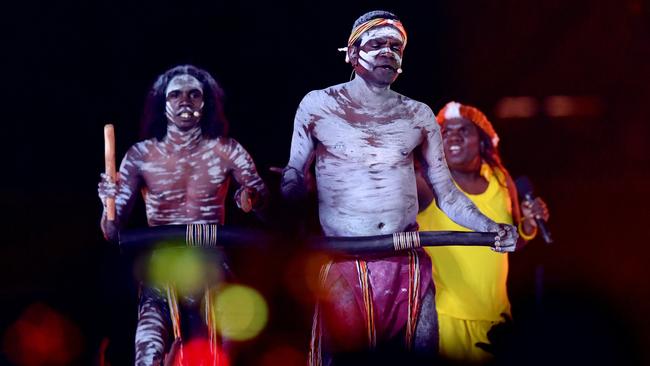 Yothu Yindi and The Treaty Project during the closing ceremony at the Commonwealth Games in April.