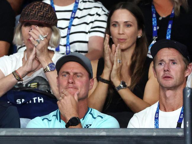 Lleyton Hewitt watch son Cruz Hewitt in action in the Australian Open juniors tournament. Picture: Mark Stewart