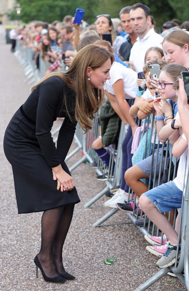 Catherine, Princess of Wales, talks to children on the Long walk at Windsor Castle. Picture: Chris Jackson / POOL / AFP