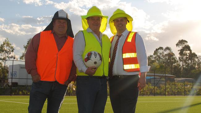 Inspecting the new ground: From left - Shane King, State Labor MP for Kurwongbah; Cr Peter Flannery (Div2); Mark Ryan, State Labor MP for Morayfield.