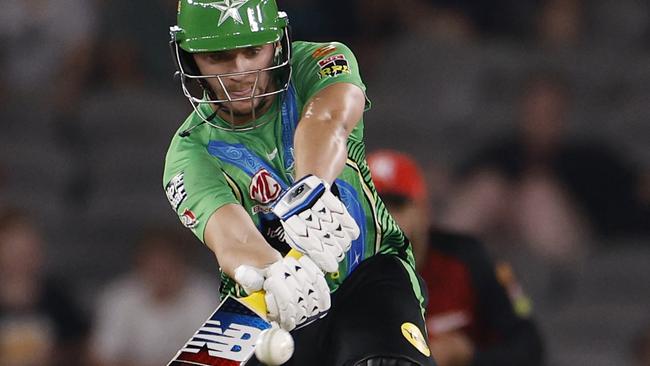 MELBOURNE, AUSTRALIA – JANUARY 14: Joe Clarke of the Stars bats during the Men's Big Bash League match between the Melbourne Renegades and the Melbourne Stars at Marvel Stadium, on January 14, 2023, in Melbourne, Australia. (Photo by Jonathan DiMaggio/Getty Images)