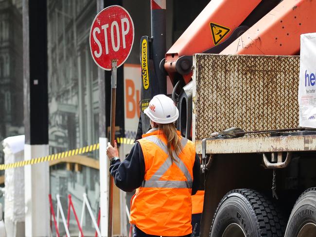 SYDNEY, AUSTRALIA - NewsWire Photos JUNE 01, 2021: A view of tradies working on a site in the CBD in Sydney, Australia. Picture: NCA NewsWire / Gaye Gerard