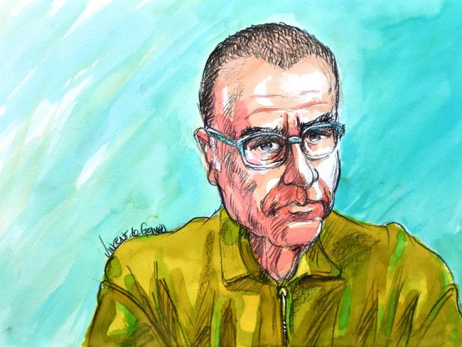 A sketch showing O’Keefe as he appeared in Sydney’s Central Local Court via video link today. Picture: Vincent de Gouw for NCA NewsWire