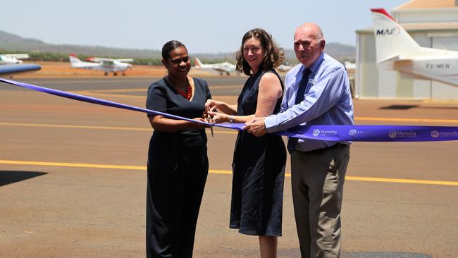 Member for Cook Cynthia Lui, LNP Senator for Queensland Susan McDonald and Mareeba Shire Council mayor Tom Gilmore cut the ribbon at the opening of the second stage of the multi-million dollar Mareeba Airport upgrade on Wednesday, November 20. PHOTO: Bronwyn Wheatcroft