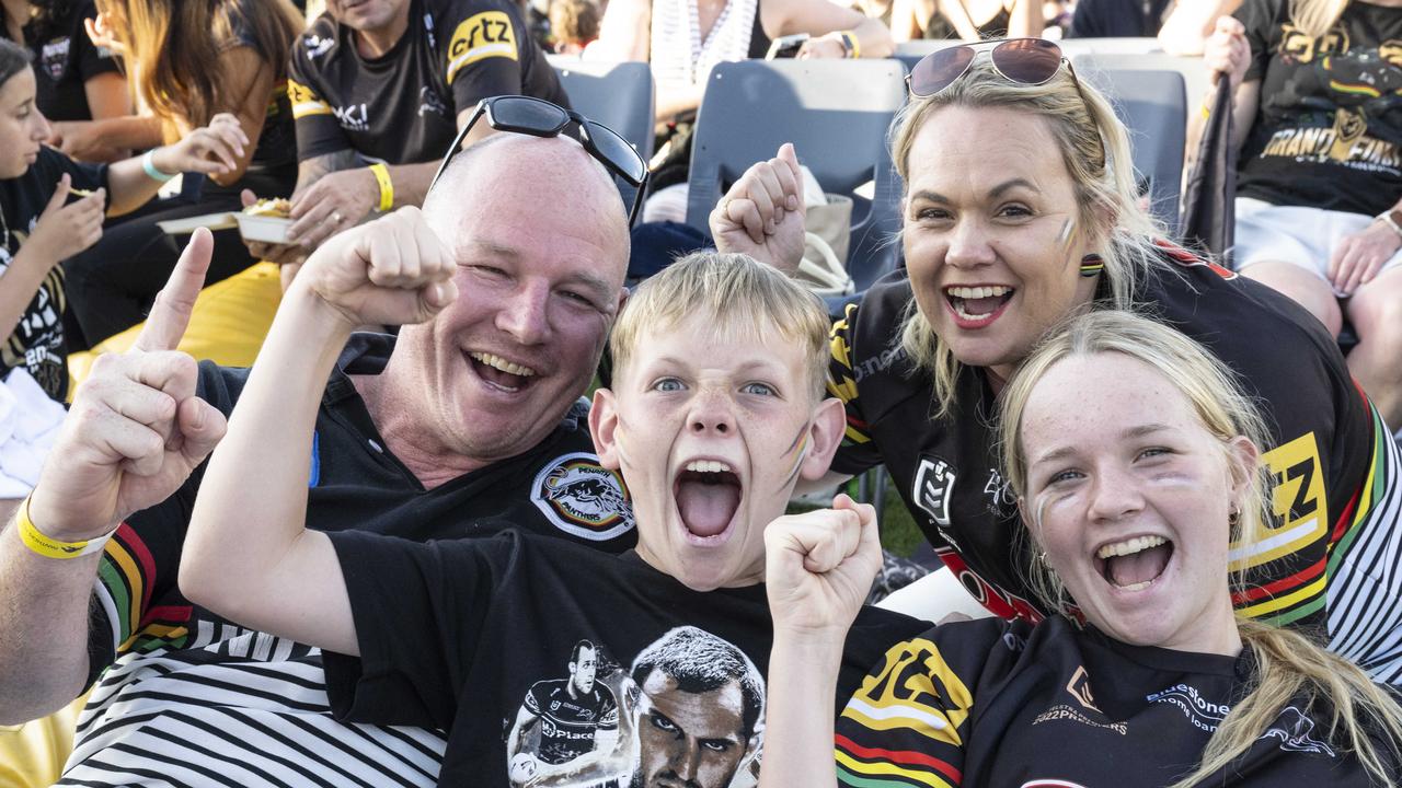 Tracey and Michael Bryan with their children Charlotte and Harrison were so excited to see their favourite team win. Picture:NewsWire / Monique Harmer