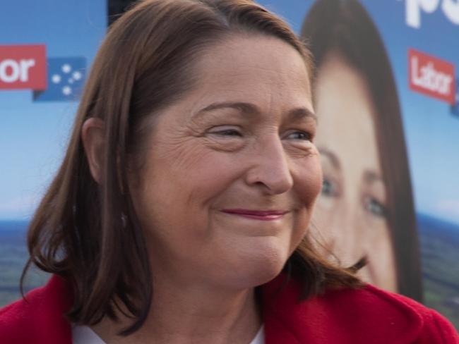 Labor's Fiona Phillips outside the Bomaderry Public School. Picture: Nathan Schmidt