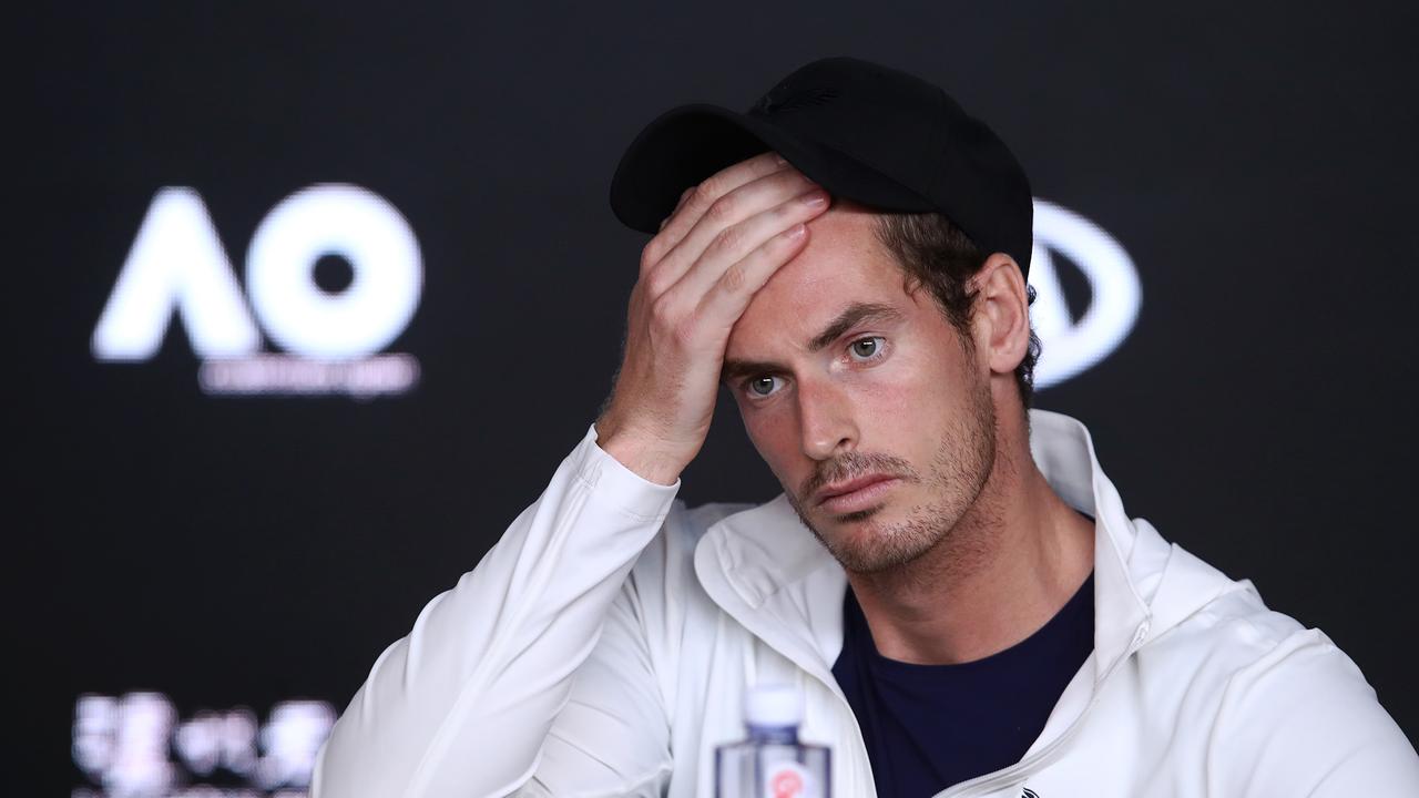 Andy Murray answers questions after the match. (Photo by Julian Finney/Getty Images)