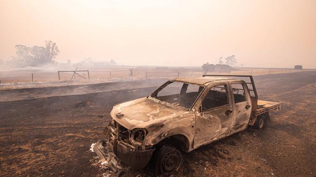 The shell of a ute is all that remains. Picture: Jason Edwards