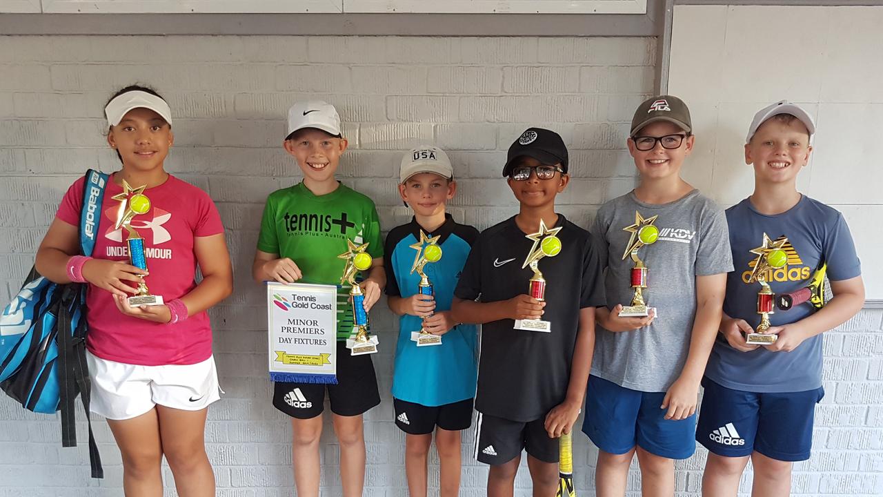 Gold Coast tennis finals. GB1 - Ritia Adams, Ari Hunt, Elliot Dupont Berry (Tennis Plus Future Stars) &amp; Rohan Neel, Lincoln Minahan, Curtis Buckton (KDV Cowboys)