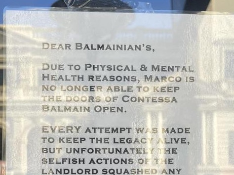 The note hanging in the window of Contessa Balmain today.