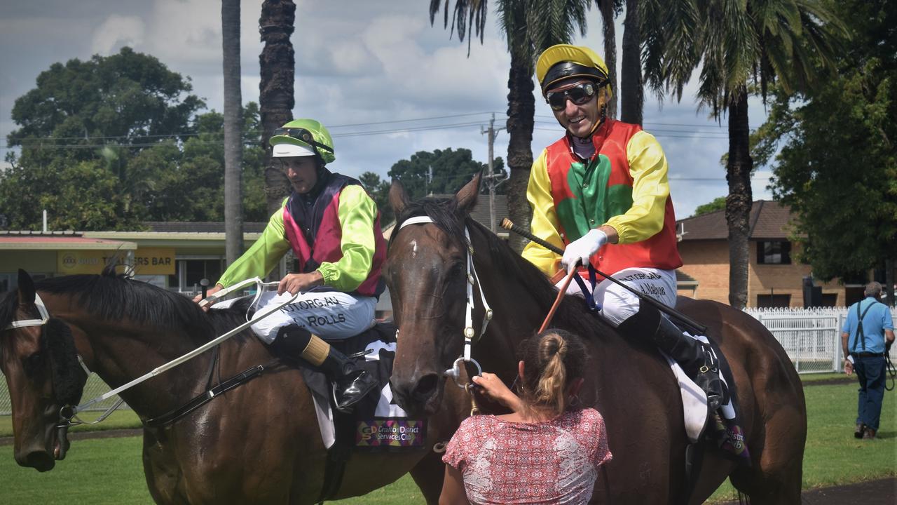 Jockey Andrew Mallyon rode Nothingforthepress (right) to victory for trainer Stephen Lee in the final stride over John Shelton trained Bugalugs (Luke Rolls) in the NRRA Country Championship Qualifier 13 February Open Handicap over 1200m at Clarence River Jockey Club in Grafton on Tuesday, 2nd February, 2021. Photo Bill North / The Daily Examiner