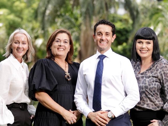 L to R, Rebecca Young - Redlands, Natalie Marr - Thuringowa, David Crisafulli, Yolande Entsch - Cairns, they are the party's first three candidates for the 2024 Queensland state election, Brisbane City Botanic Gardens, on Saturday 25th March 2023 - Photo Steve Pohlner