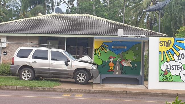 A car crashed into a bus stop on Leanyer Dr. Picture: SUPPLIED