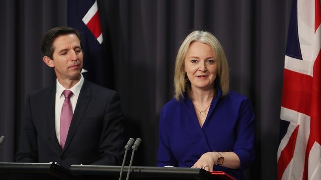 Trade Minister Simon Birmingham and his UK counterpart Liz Truss in Canberra last year. Picture Kym Smith