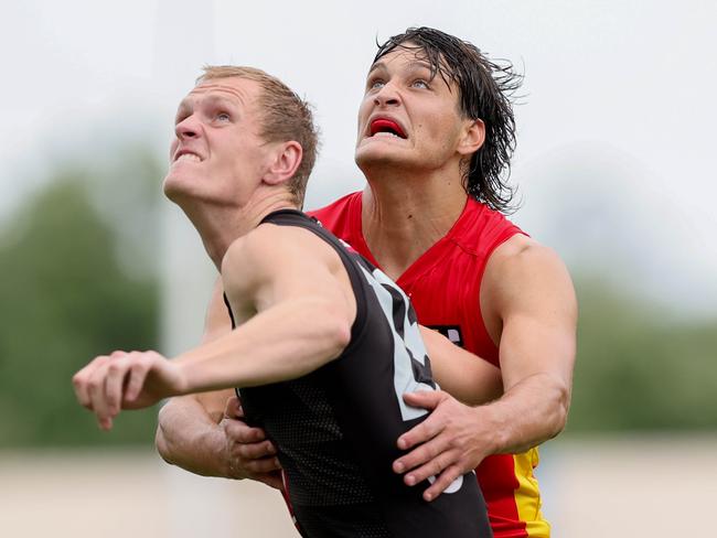 Coach Drummond has hopes ruckman Ned Moyle will be able to switch to forward to see him play in the same line-up as Jarrod Witts at AFL level. (Photo by Russell Freeman/AFL Photos via Getty Images)