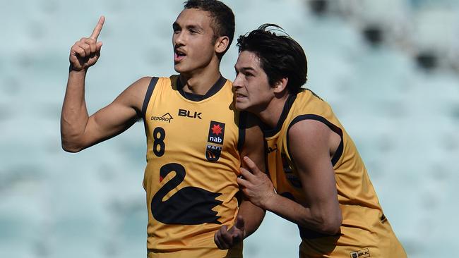 Shai Bolton celebrates a goal for Western Australia. Picture: Daniel Wilkins