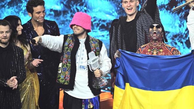 Ukraine celebrate their win. Picture: AFP