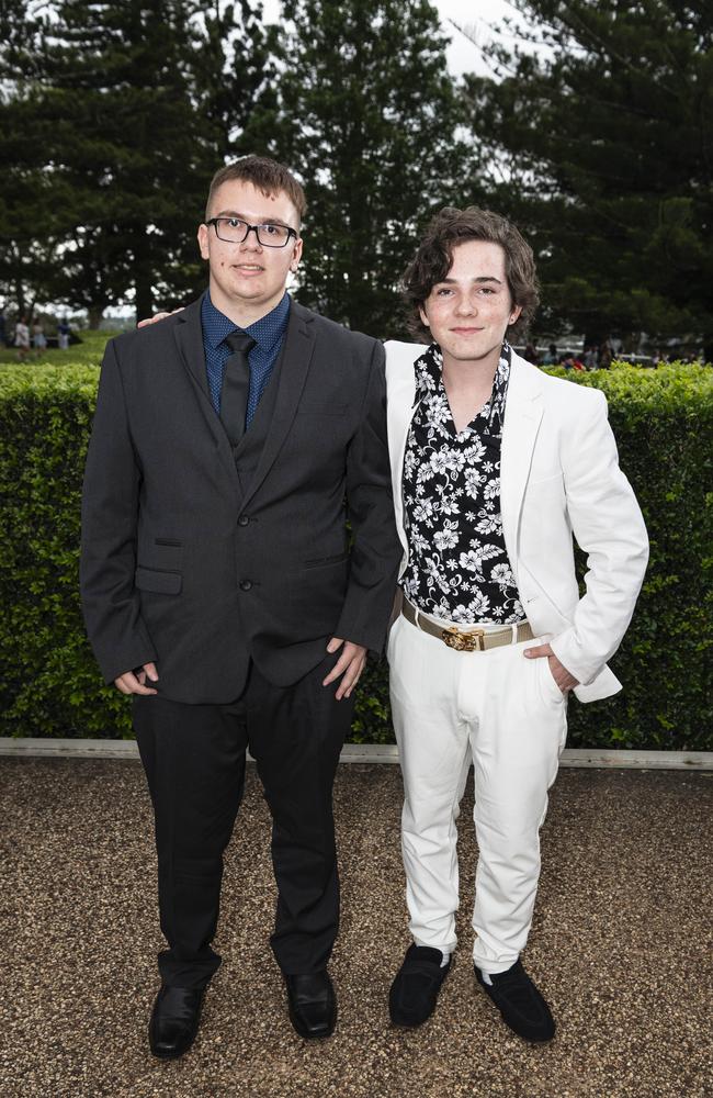 Joel Anderson (left) and Jess Gooch at Centenary Heights State High School formal at Picnic Point, Friday, November 15, 2024. Picture: Kevin Farmer