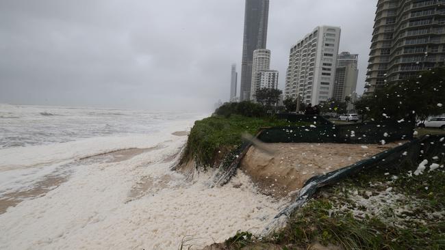 Gold Coast battered by Cyclone Alfred, as it made land. Erosion in Surfers. . Picture Glenn Hampson