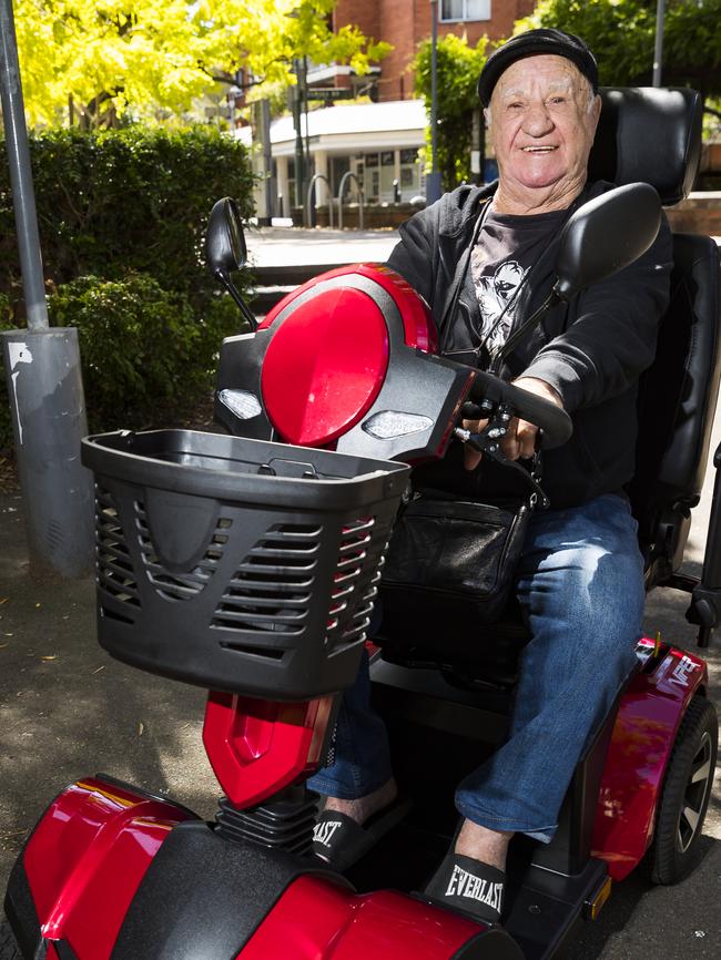 Laurie Adams, 82, has been reunited with his stolen scooter with the assistance of police. Picture: Dylan Robinson