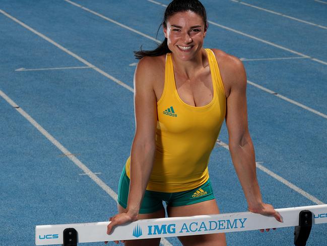 Michelle Jenneke in training with the Australian athletics team at IMG Academy in Bradenton in the USA in preparation for the Rio Olympics. Pics Adam Head