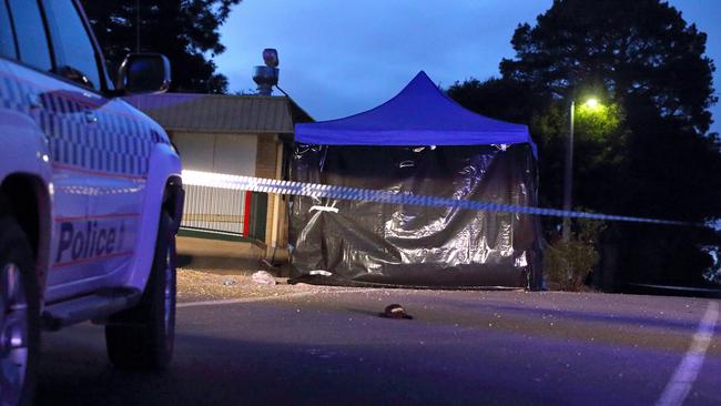 Police at the scene of the brawl at Goulburn Valley Highway in Eildon. Picture: Patrick Herve.
