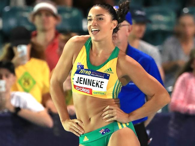 Nitro Athletics event at Lakeside Stadium in Albert Park. Michelle Jenneke before her race. Picture: Alex Coppel.