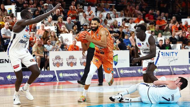 Taipans' Pedro Bradshaw heads straight to the basket in the National Basketball League (NBL) match between the Cairns Taipans and the Adelaide 36ers, held at the Cairns Convention Centre. Picture: Brendan Radke