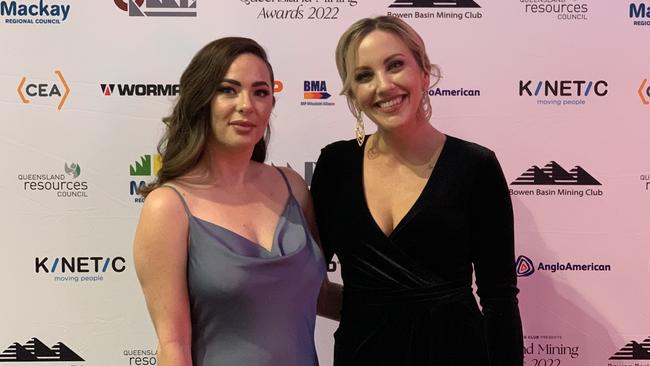 Casey Murray (left) and Samantha Mitchell at the MECC on July 20 for the 2022 Queensland Mining Awards.