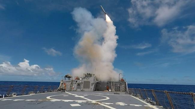 A Tomahawk Land Attack Missile is launched from the Arleigh Burke-class guided-missile destroyer USS Stethem. Picture: US Navy.