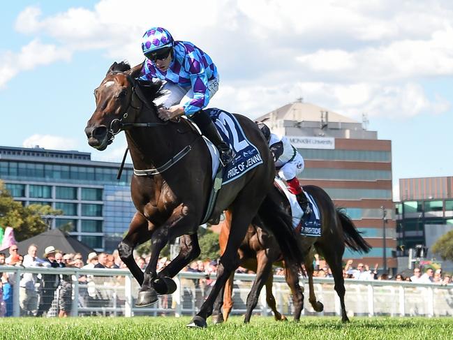 Pride Of Jenni ridden by Declan Bates wins the The Sharp EIT All-Star Mile at Caulfield Racecourse on March 16, 2024 in Caulfield, Australia. (Photo by Reg Ryan/Racing Photos via Getty Images)