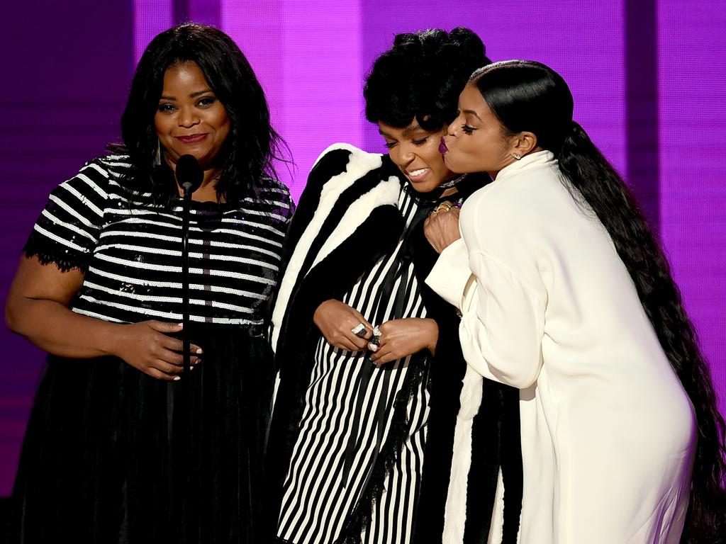 Actress Octavia Spencer, singer Janelle Monae and actress Taraji P. Henson speak onstage during the 2016 American Music Awards at Microsoft Theater on November 20, 2016 in Los Angeles, California. Picture: Getty