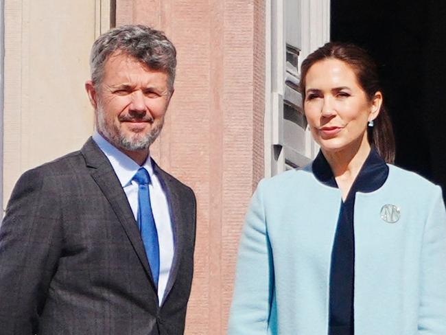 Queen Margrethe II  (2ndR) together with Denmark's Princess Benedikte (R), Queen Mary of Denmark and King Frederik X of Denmark greet onlookers at Fredensborg Castle  ahead of festivities of Queen Margrethe's 84th birthday in Fredensborg, Denmark in April 16, 2024. (Photo by Liselotte Sabroe / Ritzau Scanpix / AFP) / Denmark OUT