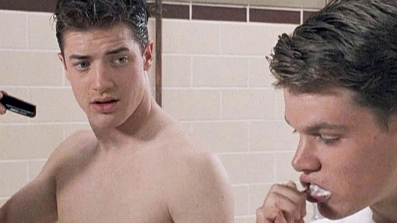 Brendan Fraser reveals he and Matt Damon were naked in the shower scene in School Ties.