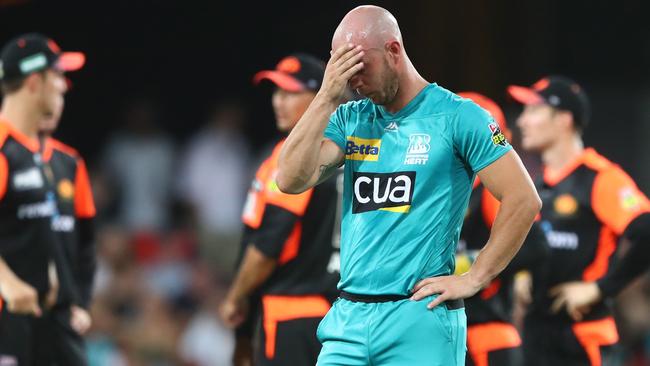 Brisbane Heat batsman Chris Lynn after the loss. Picture: Getty Images